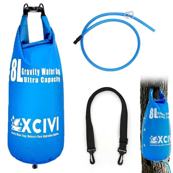 8L Gravity Water Bag Compatible with Membrane Solutions Straw and Other Water Filter Straw, 8L Water Bag for Camping, Traveling, Backpacking, Hiking, Foldable & Hangable 2 Gal Bag
