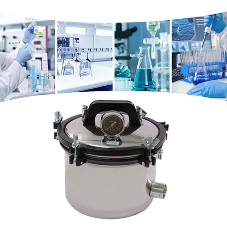 8L Lab Autoclave, Portable Steam Autoclave Ster?l?zer, Stainless Steel High Pressure Steam Cleaning Machine Desktop for Lab Equipment, Culture Medium, Glassware, 110v
