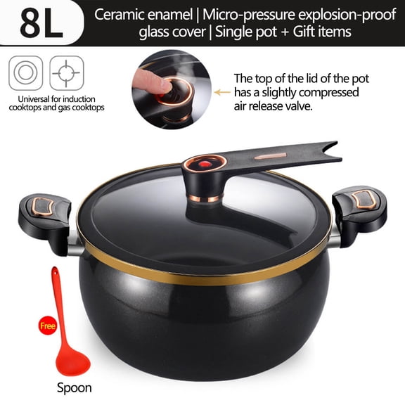 8L Mini Pressure Cooker - Fast Heating Non-Stick Stockpot with Lock Handles, Transparent Lid & Pressure Relief, Induction Compatible for Gas/Electric Stoves, Family-Sized (2.1-Gallon)