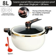8L Mini Pressure Cooker with Lock Handles, Non-Stick Stockpot, Fast Heating for Gas & Induction Stoves, Family-Sized for Meal Prep & Cooking White