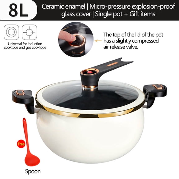 8L Mini Pressure Cooker with Lock Handles, Non-Stick Stockpot, Fast Heating for Gas & Induction Stoves, Family-Sized for Meal Prep & Cooking White