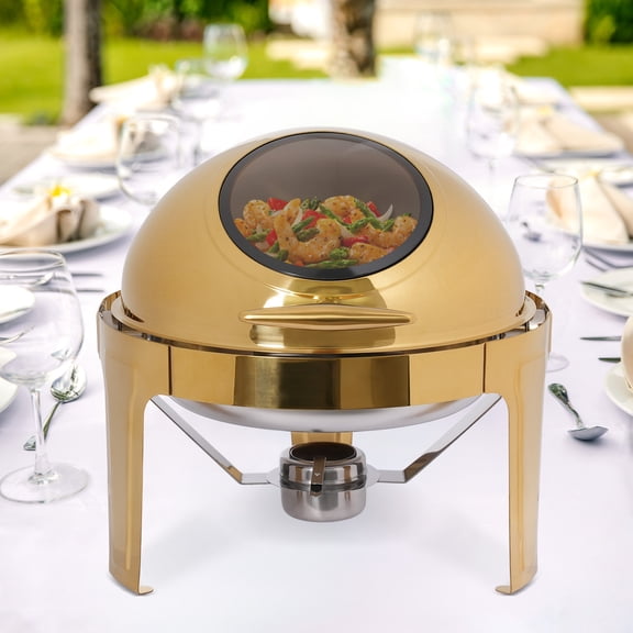 8L Round Buffet Warmer Gold Plated SS 90 Lid Wedding Catering Set