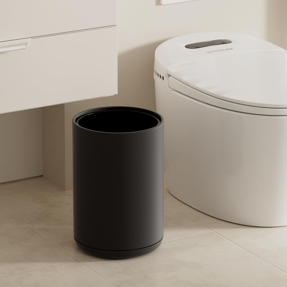 8L/ Small Trash Can, Modern Black Metal Bath trashcan,Large Open Trash ...