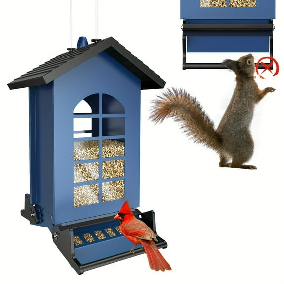 8LBS Large Capacity Metal Hanging Bird Feeder - Squirrel Proof with Bilateral Weight-Activated Perches, Outdoor Wild Bird Feeder for Cardinals & Squirrels, Durable Design, Bird Feeders for Outside