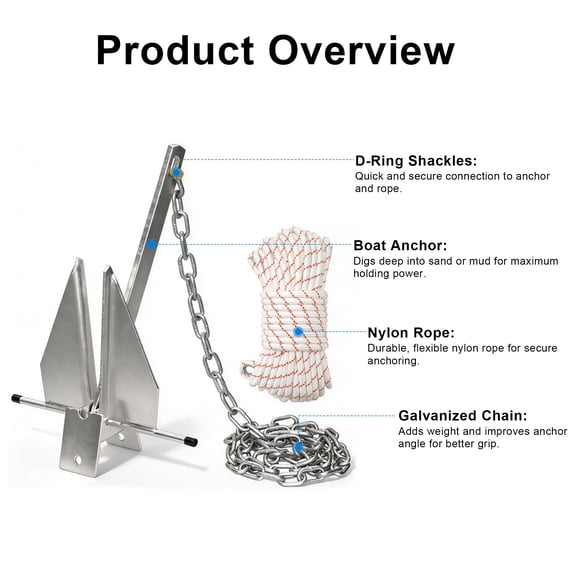8Lb Heavy Duty Galvanized Danforth Fluke Boat Anchor Kit With Anchor Chain Shackles And Nylon Rope For Pontoon Fishing Sail Deck Boats Marine Use