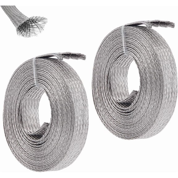 8M 304 Stainless Steel Flat Tinned Wire Flexible Shielding Ground Wire Mesh Stainless Steel Color 15x1.5mm 26.25 Feet(8m)/Set
