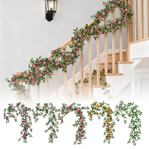 8M Artificial Flower Vine, Fake Floral Garland With Realistic Petals & Leaves, Ideal Pipe Cover & Balcony Decoration For Indoor/Outdoor Walls, Fences, Gardens