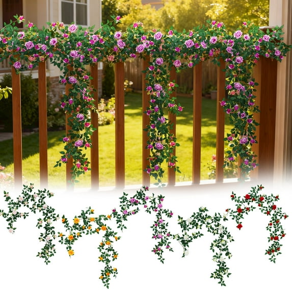 8M Artificial Flower Vine, Fake Flower Vine With Leaves, Pipe Cover For Balcony Decoration, Realistic Faux Floral Garland For Home Garden Indoor Outdoor Wall Hanging