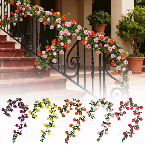 8M Artificial Rose Flower Vine, Fake Flower Vine, Pipe Cover For Balcony Wall Decoration, Home Garden Wedding Party Decor, Easy To Install Realistic Greenery