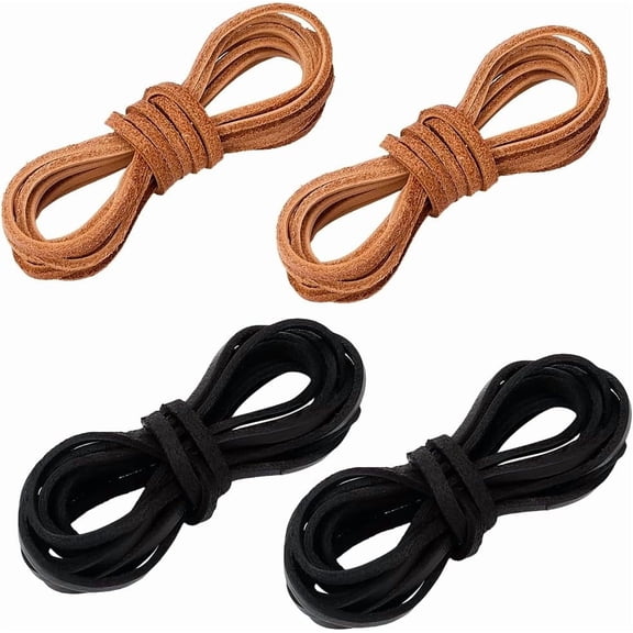 8M Cowhide Leather Lace Black Brown Natural Genuine Leather Flat Strip Braiding Shoe Lacing Replacement Cord String for Boots Shoelace Handbags Jewelry Making DIY Crafting