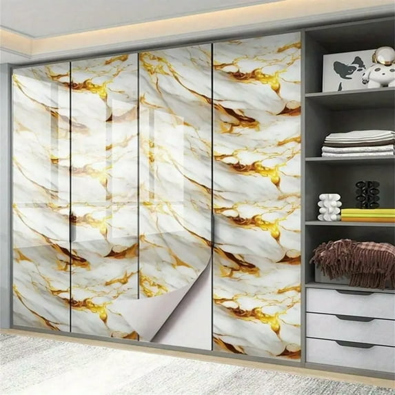 8M Marble Decor Stickers for Kitchen Cabinet Countertop Renovation Self Adhesive Waterproof Oil Proof Aluminum Foil Wallpaper