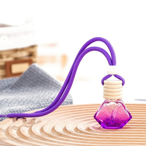 8ML Polygon Glass Perfume Bottles Air Freshener Diffuser Bottle Hanging Ornamen with Wood Lid for Car Rear View Mirror Decoration Dark Violet 200mm Capacity: 8ml(0.27fl. oz)