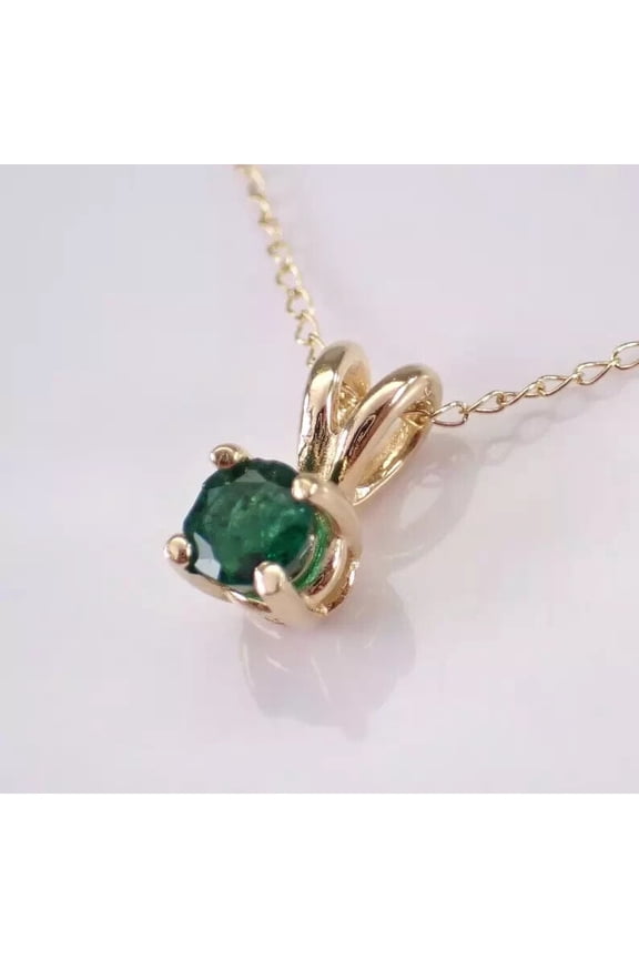 8MM 1.40Ct Round Cut Lab-Created Green Emerald Pendant In 14K Yellow Gold Plated