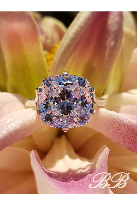 8MM - 12MM Cushion Square Solitaire 6 Prong Split Shank Engagement Wedding Ring, 6A Quality Cubic Zirconia, Sterling Silver, Made to Order