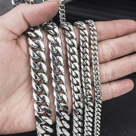 8MM-14MM Stainless Steel Cuban Chain Necklace For Men Male Neck Punk Jewelry