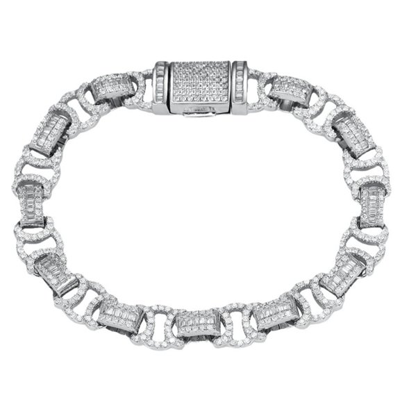 8MM 925 Sterling Silver Bracelets for Men Clear 5A  CZ Mens Chain Bracelet Hypoallergenic Mens Cuban Link Bracelet 17-20CM