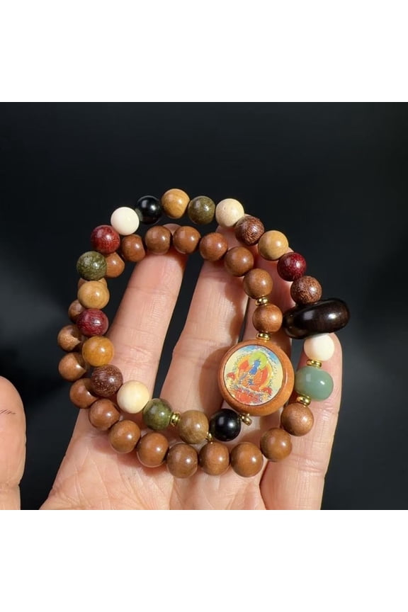 8MM Apple Wood Double Wrap Bracelet Multi Wood Beads Bhaisajyaguru Fox Charm Spiritual Mala Jewelry for Men and Women