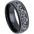 thumbnail image 1 of 8MM Black Dome Tungsten Ring with Art Nouveau Engraving - Tungsten Carbide Wedding Band - 15, 1 of 1