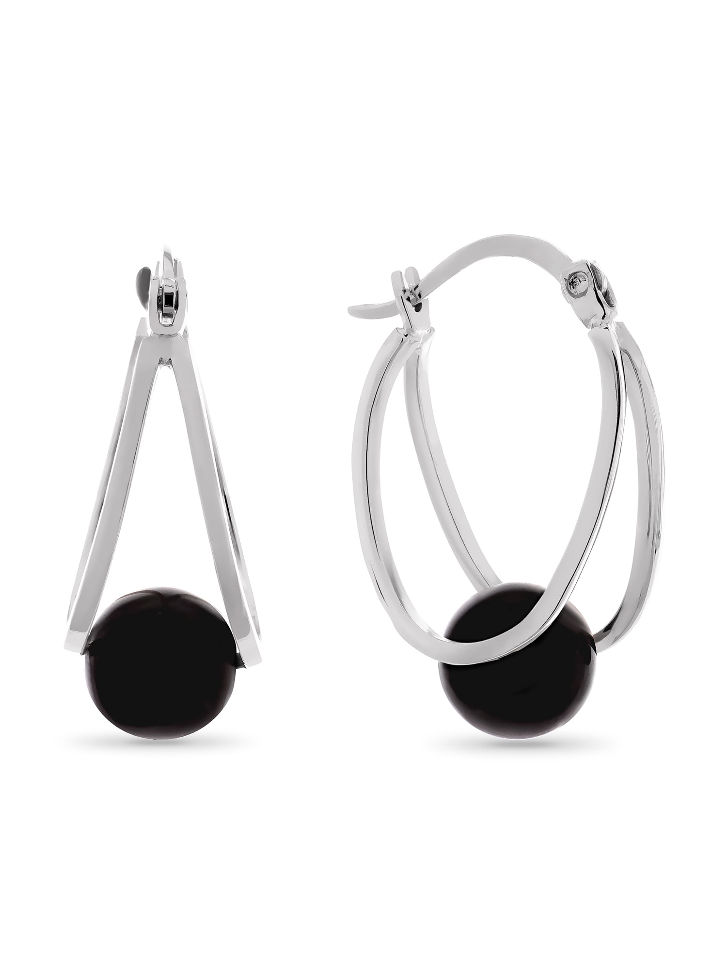 8MM Black Onyx 22x15mm Double Hoop Earrings in Sterling Silver