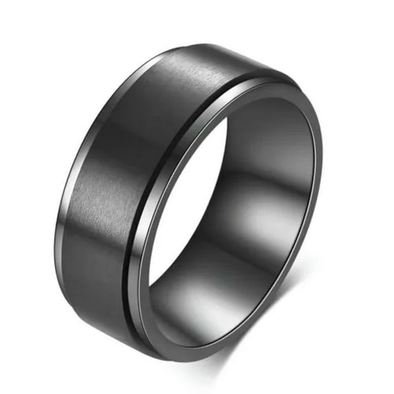 8MM Black Spinner Band Male's 316L Stainless Steel Silver Wedding Ring Size 7-12