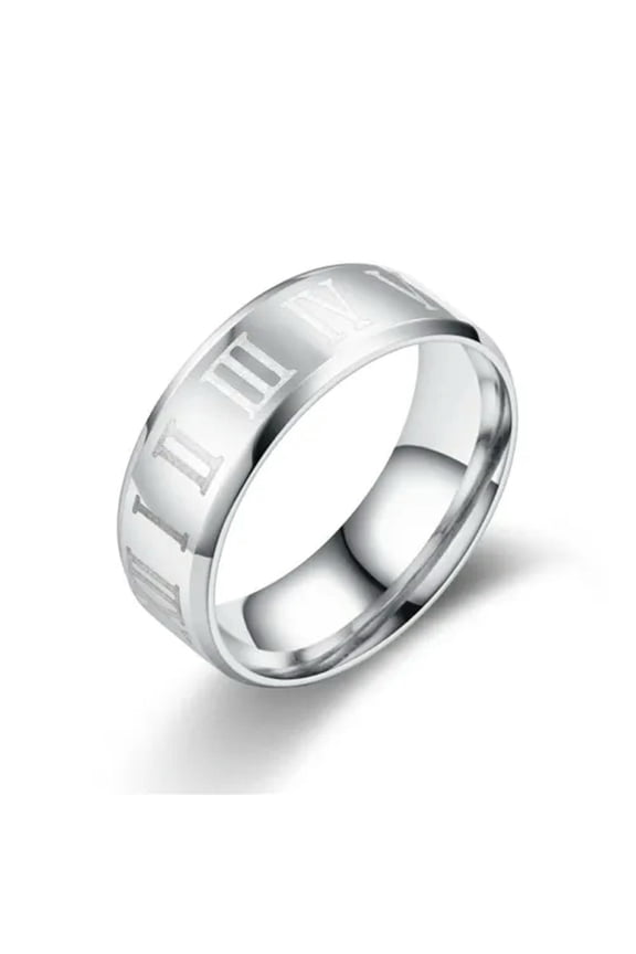 8MM Blue/Black/Gold/Silver Band Men Titanium Steel Roman Numerals Ring Size 6-12