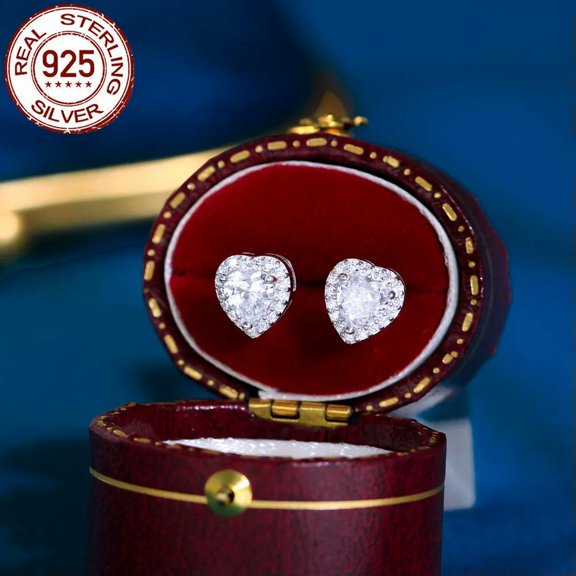 8MM CZ Heart Stud Earrings 925 Sterling Silver Bridal Sparkling White Jewelry