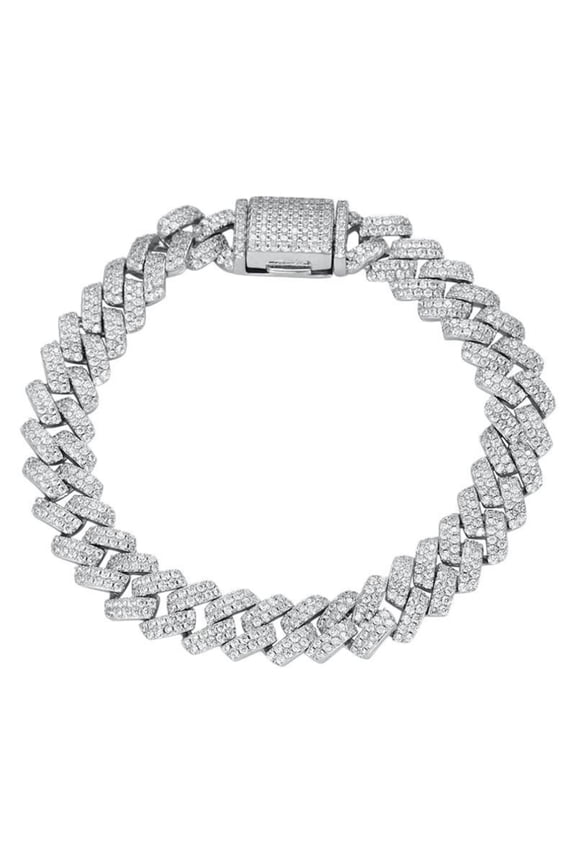 8MM Chain Link Bracelet for Men Clear 5A+ CZ Simulated Mens Diamond Bracelet Hypoallergenic 925 Sterling Silver Men's Bracelet 16-21CM