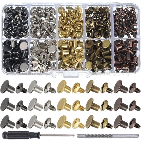 8MM Chicago Screws, Mixed Color Metal Rivets for Leather Craft and Repair, 150 Sets