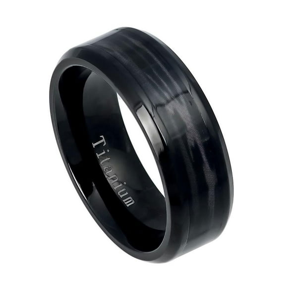 8MM Comfort Fit Titanium Wedding Band Black Imitation Dark Wood Grain Inlay Titanium Ring (Size 7 to 15)