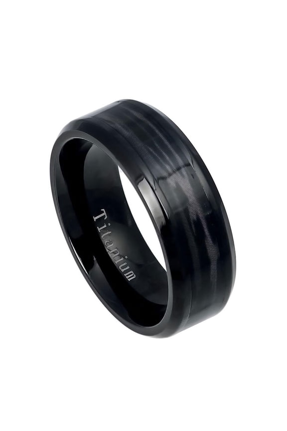 8MM Comfort Fit Titanium Wedding Band Black Imitation Dark Wood Grain Inlay Titanium Ring (Size 7 to 15)