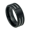 thumbnail image 1 of 8MM Comfort Fit Titanium Wedding Band Brushed Black Beveled Edge Double Cable Inlay Titanium Ring (Size 6 to 12), 1 of 4