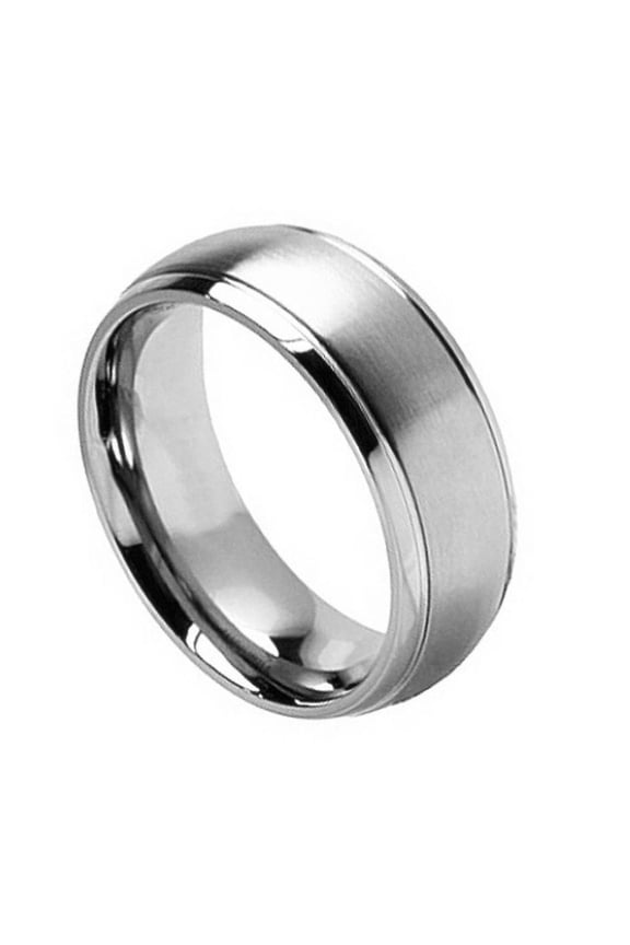 8MM Comfort Fit Titanium Wedding Band Brushed Center Shiny Grooved Edge Titanium Ring (Size 7 to 15)