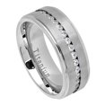 thumbnail image 1 of 8MM Comfort Fit Titanium Wedding Band Brushed Center Shiny Step Edge CZ Eternity Ring (Size 7 to 15), 1 of 2