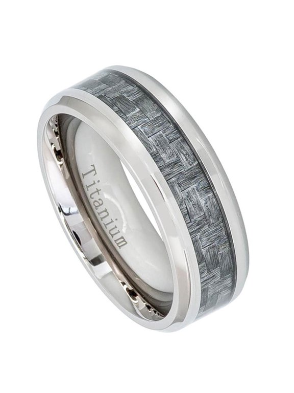 8MM Comfort Fit Titanium Wedding Band Charcoal Gray Carbon Fiber Inlay Titanium Ring (Size 6 to 11.5)