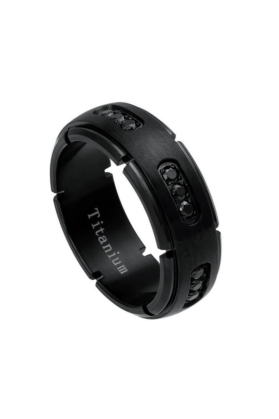 8MM Comfort Fit Titanium Wedding Band Matte Finish Black CZ Titanium Ring (Size 6 to 15)