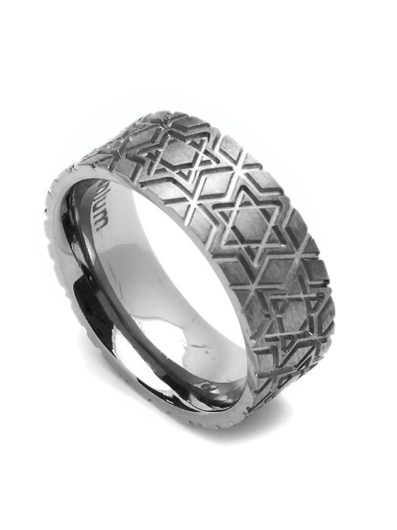 8MM Comfort Fit Titanium Wedding Band Star Of David Flat Ring (Size 6 to 14)