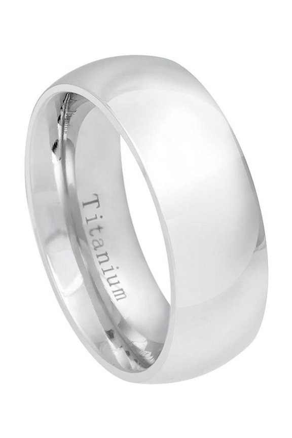 8MM Comfort Fit Titanium Wedding Band White Finish Classic Domed Titanium Ring (Size 5 to 13)