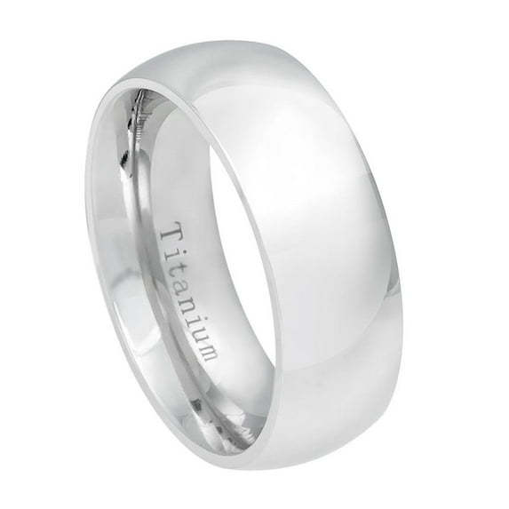 8MM Comfort Fit Titanium Wedding Band White Finish Classic Domed Titanium Ring (Size 5 to 13)