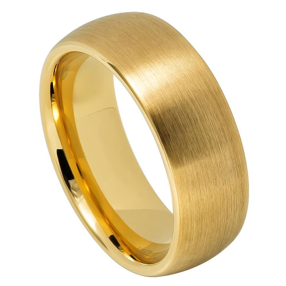 8MM Comfort Fit Tungsten Carbide Wedding Band Domed Classic Style Brushed Gold Tone Ring (7 to ...