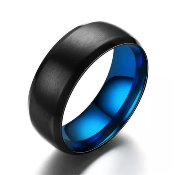 8MM Gold Black Blue Silver Band Men Stainless Steel Black Brushed Ring Size 6-12