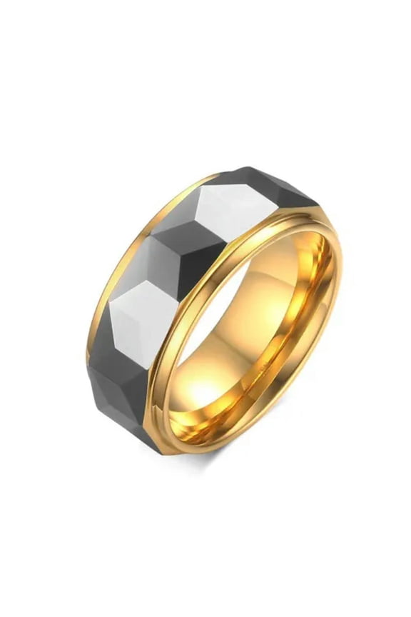 8MM Gold Tungsten Carbide Ring Rhombus Cut Wedding Party Band Jewelry Size 6-12