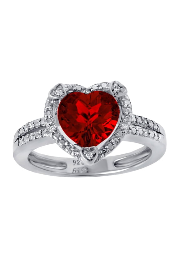 8MM Heart Red Ruby Diamond Accent 925 Sterling Silver Ring Size 5