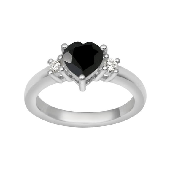 8MM Heart Shape Black Spinel Solitaire 925 Sterling Silver Women Valentines Day Gifts Ring