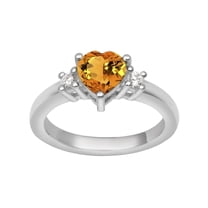 8MM Heart Shape Citrine Solitaire 925 Sterling Silver Women Valentines Day Gifts Ring