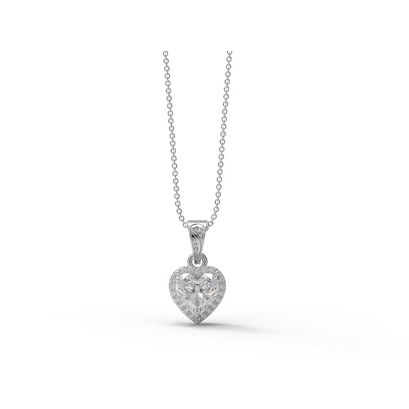 8MM Heart Shape Moissanite Diamond 925 Sterling Silver Solitaire Halo Love Valentines Day Gifts Pendant Necklace, Silver
