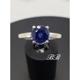 thumbnail image 1 of 8MM Lab-Created Dark Blue or Ceylon Blue Sapphire Round Natural Cut, 4-Prong Solitaire Ring, Sterling Silver, 1 of 5