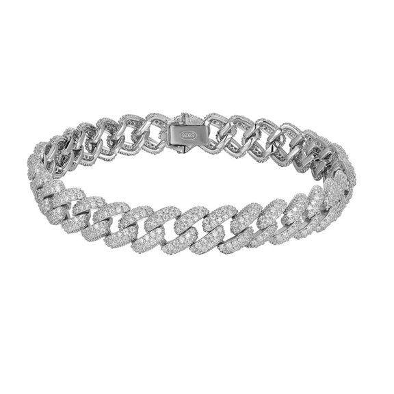 8MM Men's Silver Bracelets Clear 5A+ CZ Mens Chain Bracelet Hypoallergenic 925 Sterling Silver Link Bracelet for Men Jewelry 16-23CM