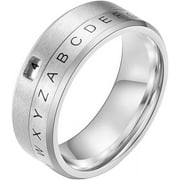 8MM Mens Stainless Steel Alphabet Number Spinner Ring Decoder Design Silver, Black, Gold