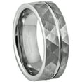 thumbnail image 1 of 8MM Men's Tungsten Ring Hammered Finish Pipe Cut Faceted Tungsten Carbide Wedding Band Anniversary Ring Engagement Band - #856s12, 1 of 3