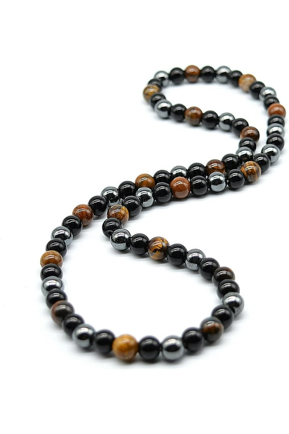8MM Natural Tiger Eye Lava Stone Beaded Choker Necklace Genuine Gemstone Anxiety Stretch Necklace For Men